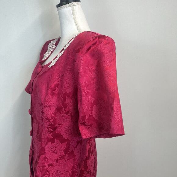 Vintage Melissa 2pc Blazer Skirt Suit Plus sz 16W Pink Brocade Lace Beads 80's - Picture 8 of 14